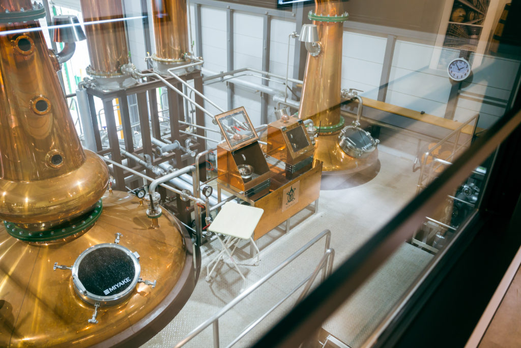 Pot stills and spirit safe at Yamaga Distillery